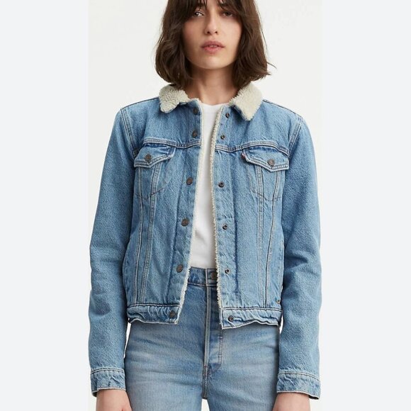 Levi's Premium Original Sherpa Trucker Jean Jacket M Light Blue Wash - Picture 9 of 9